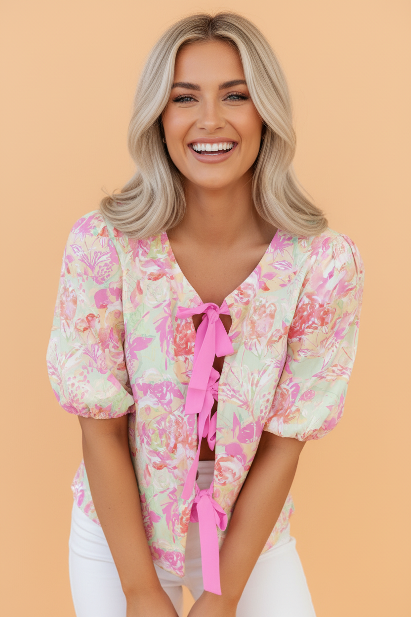 Floral Ribbon Tie Shirt