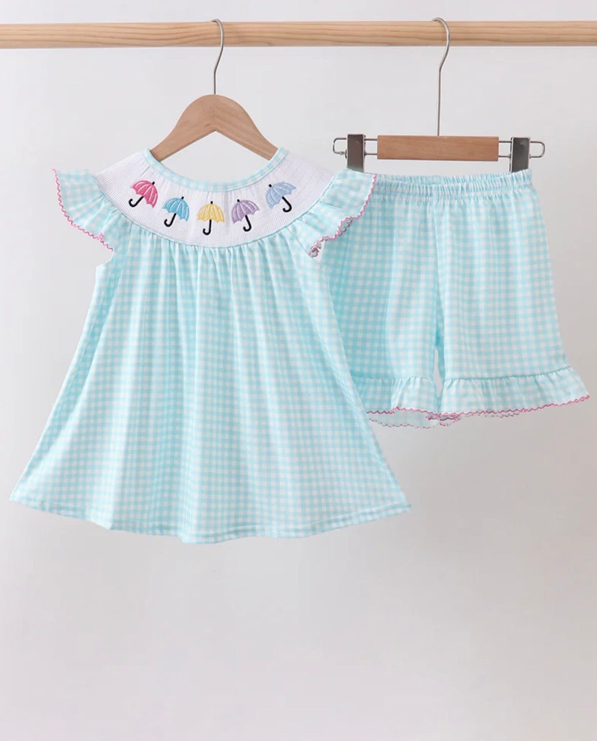 Blue Smocked Umberlla Set